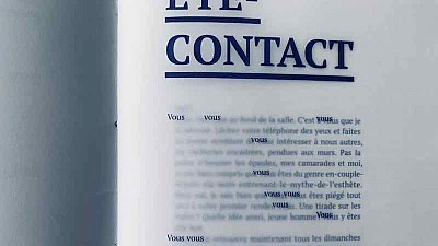 Mise en forme du texte Eye-Contact écrit par A. B pour le recueil Persona Obscura, partenariat les Accents têtus / Lycée Eugénie Cotton © Thomas Ascendao, 2022